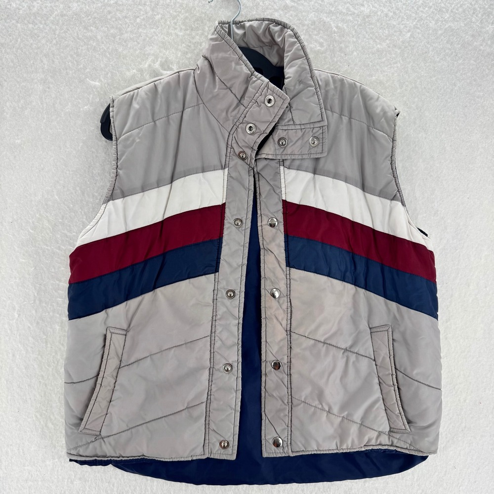Van Cort - VTG Puffer Vest Striped Quilted - Gray - M - Mens